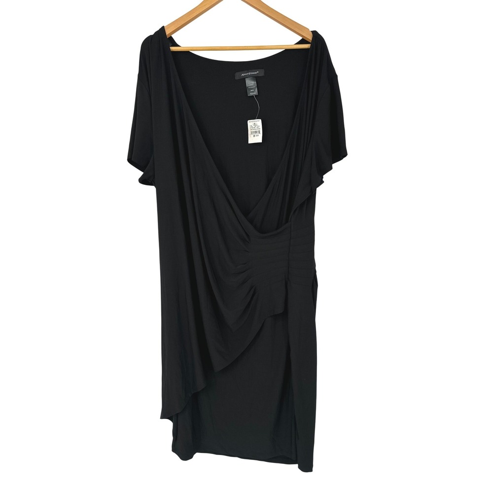 Ashley Stewart Black Dress Womens 26/28 Faux Wrap Evening Slinky Formal Career